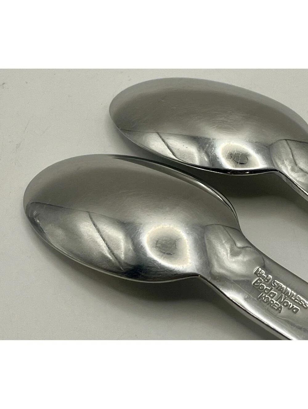 (2) Boda Nova OVAL STEEL 18-8 Stainless Korea Teaspoon Lot ~ 6.25”